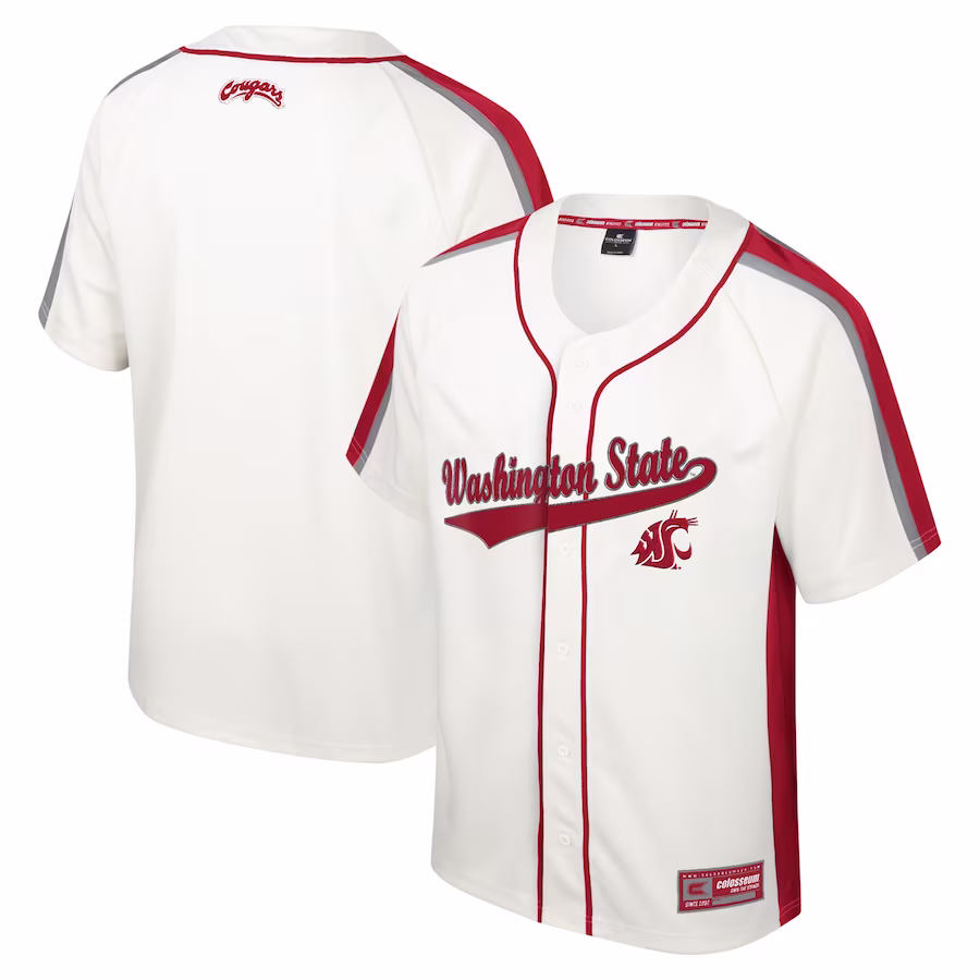 Washington State Cougars Colosseum Ruth Button-Up Baseball Jersey - Cream - Jersey