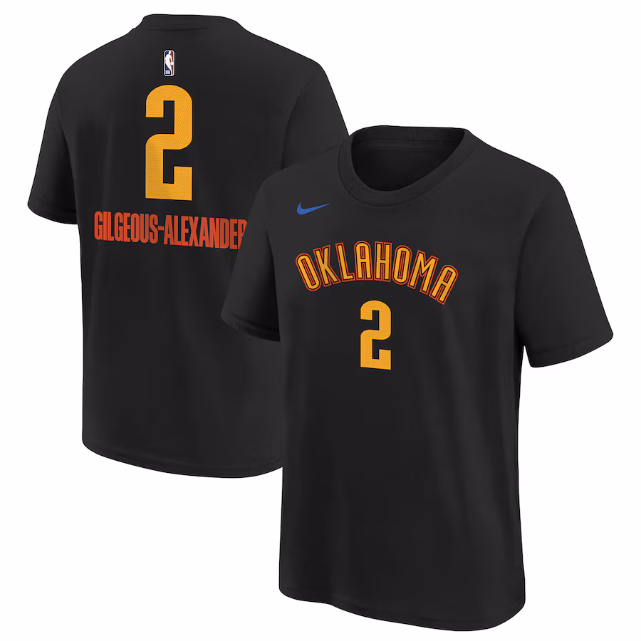 Youth Oklahoma City Thunder Shai Gilgeous-Alexander Nike Black 2024/25 City Edition Name & Number T-Shirt - Jersey