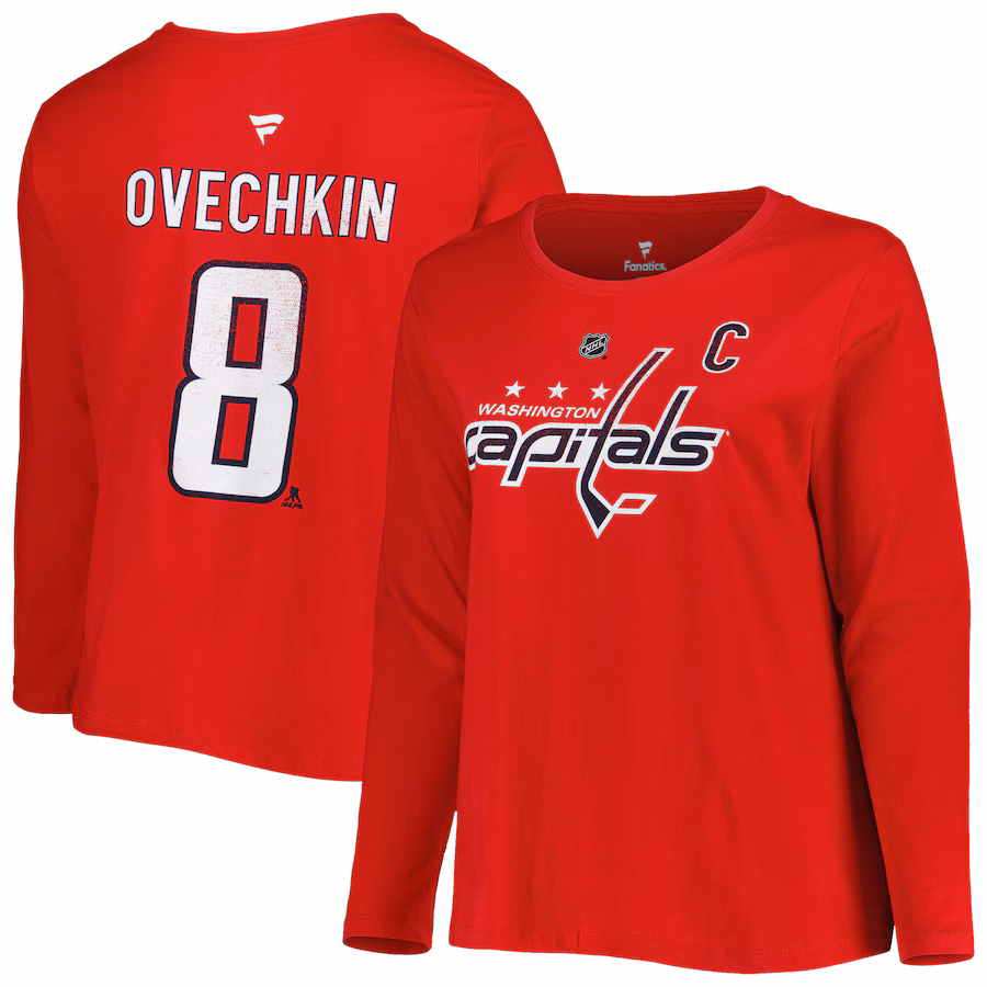 Women's Washington Capitals Alexander Ovechkin Profile Red Plus Size Distressed Printed Name & Number Long Sleeve T-Shirt - Jersey