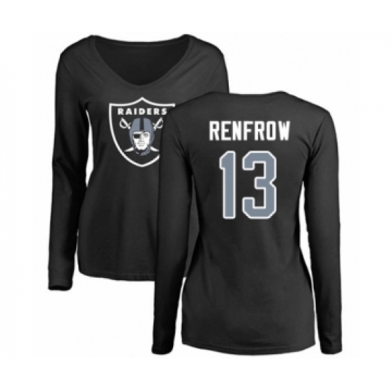 Football Women's Oakland Raiders #13 Hunter Renfrow Black Name & Number Logo Long Sleeve T-Shirt - Jersey