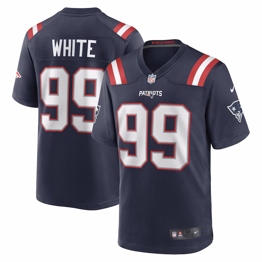 Men's New England Patriots Keion White Nike Navy Game Jersey - Jersey