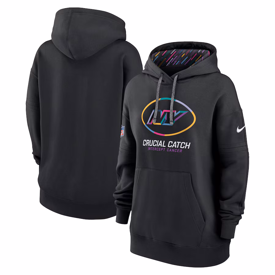 Women's New York Jets  Nike Black 2024 NFL Crucial Catch Club Pullover Hoodie - Jersey