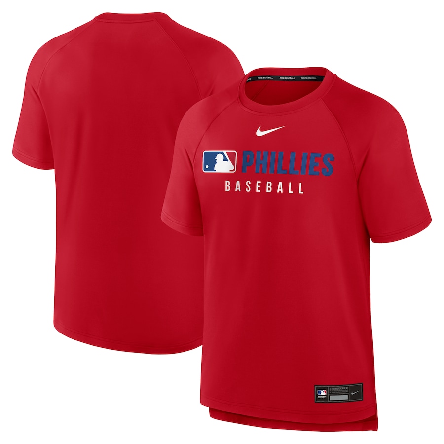 Men's Philadelphia Phillies Nike Red Authentic Collection Pregame Raglan Performance T-Shirt - Jersey