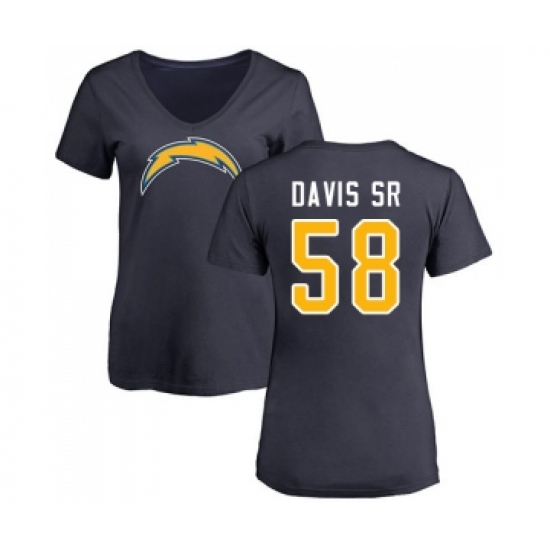 Football Women's Los Angeles Chargers #58 Thomas Davis Sr Navy Blue Name & Number Logo T-Shirt - Jersey