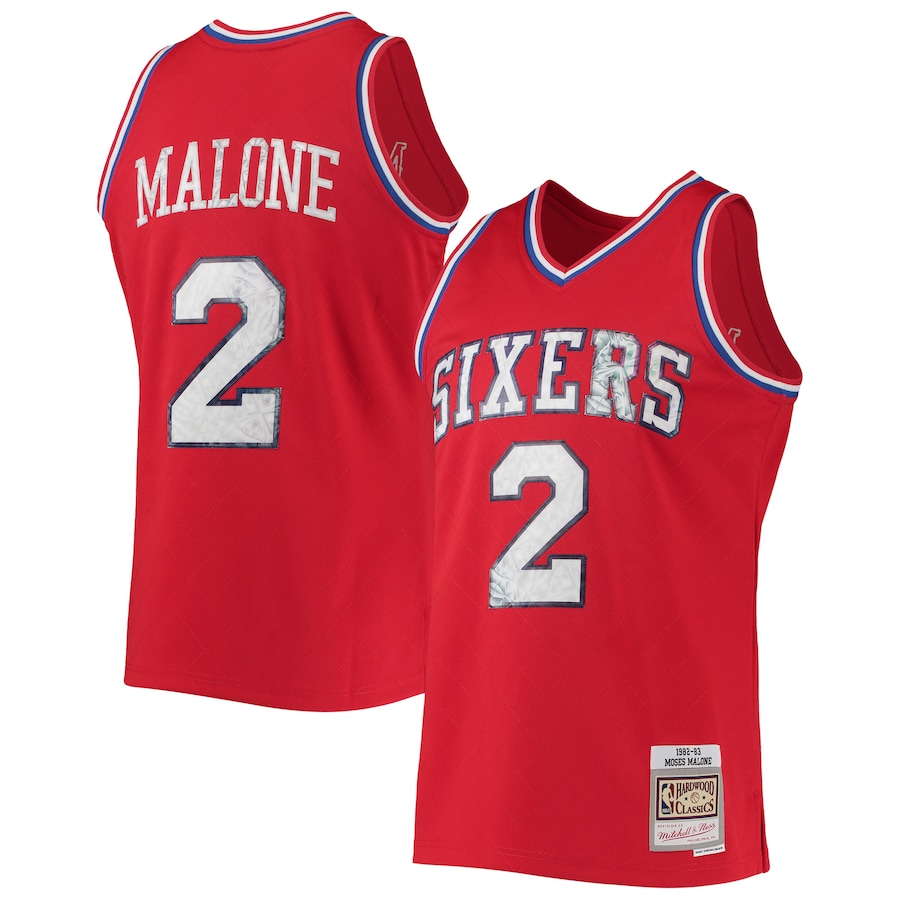 Men's Philadelphia 76ers Moses Malone Mitchell & Ness Red 1982/83 Hardwood Classics NBA 75th Anniversary Diamond Swingman Jersey - Jersey