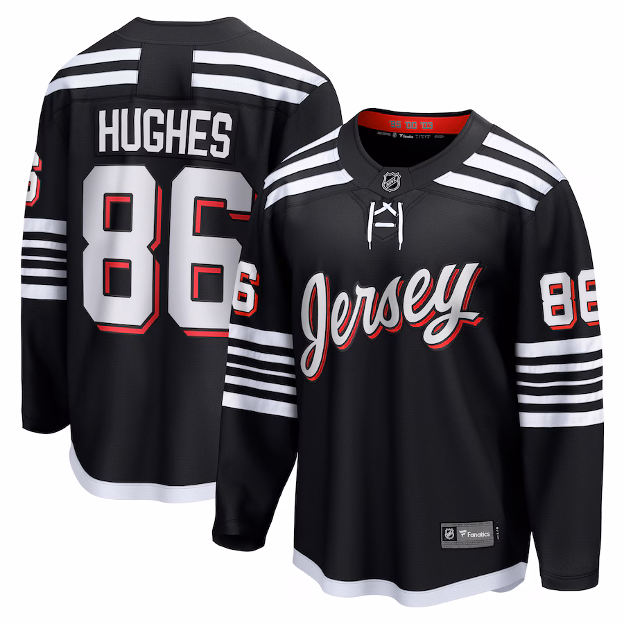Men's New Jersey Devils Jack Hughes Fanatics Black Alternate Premier Breakaway Player Jersey - Jersey