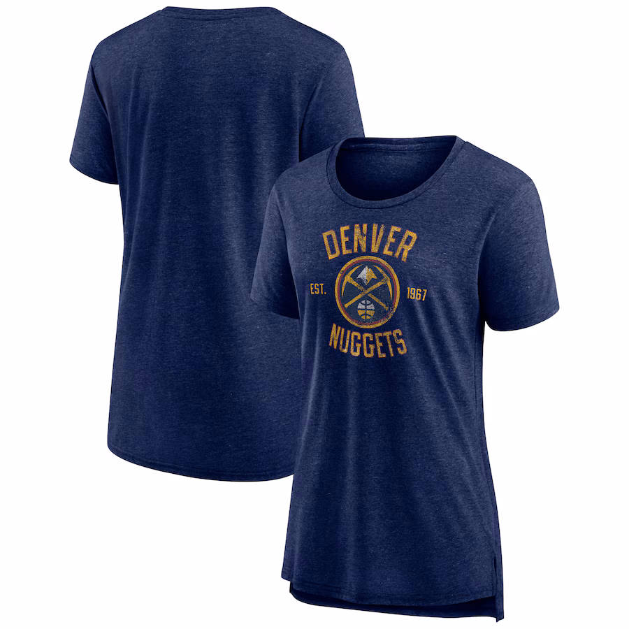 Women's Denver Nuggets Heather Navy Heritage Tri-Blend T-Shirt - Jersey