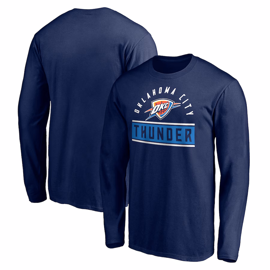 Men's Oklahoma City Thunder Navy Team Arch Knockout Long Sleeve T-Shirt - Jersey