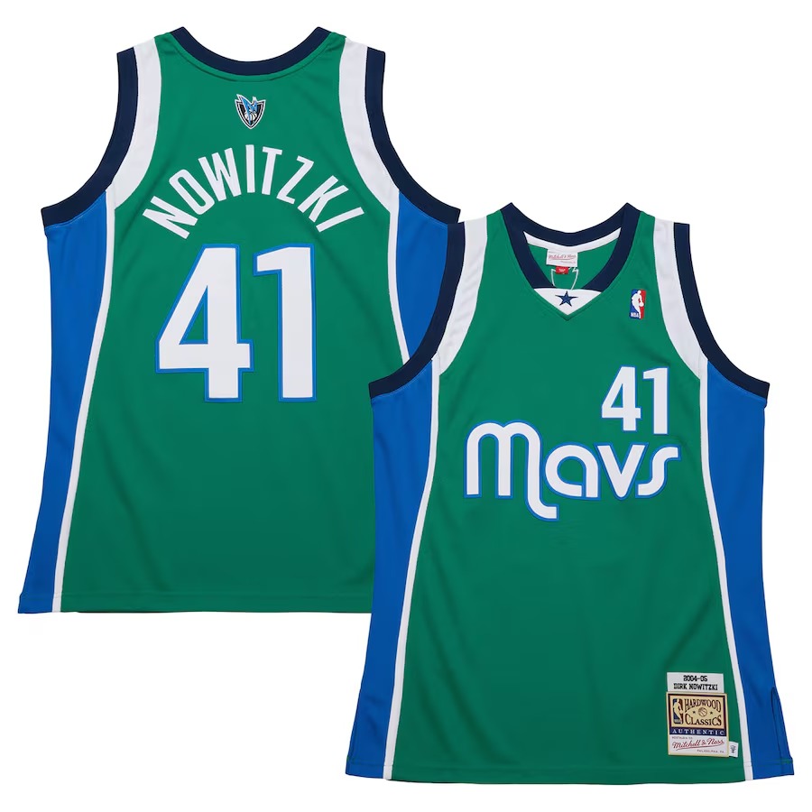 Men's Dallas Mavericks Dirk Nowitzki Mitchell & Ness Green 2004/05 Hardwood Classics Authentic Jersey - Jersey
