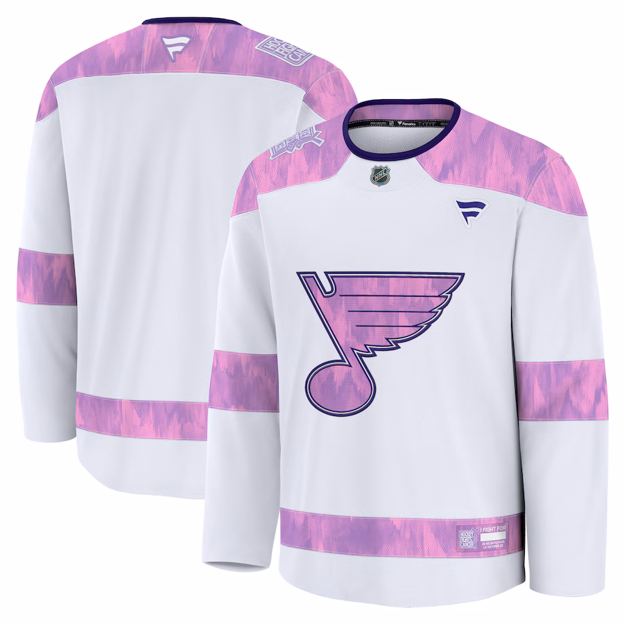Men's St. Louis Blues Fanatics White 2024 Hockey Fights Cancer Practice Jersey - Jersey