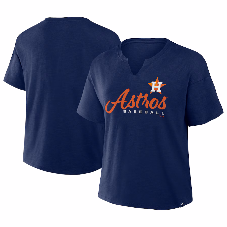 Women's Houston Astros Profile Navy Plus Size Wordmark Notch Neck T-Shirt - Jersey