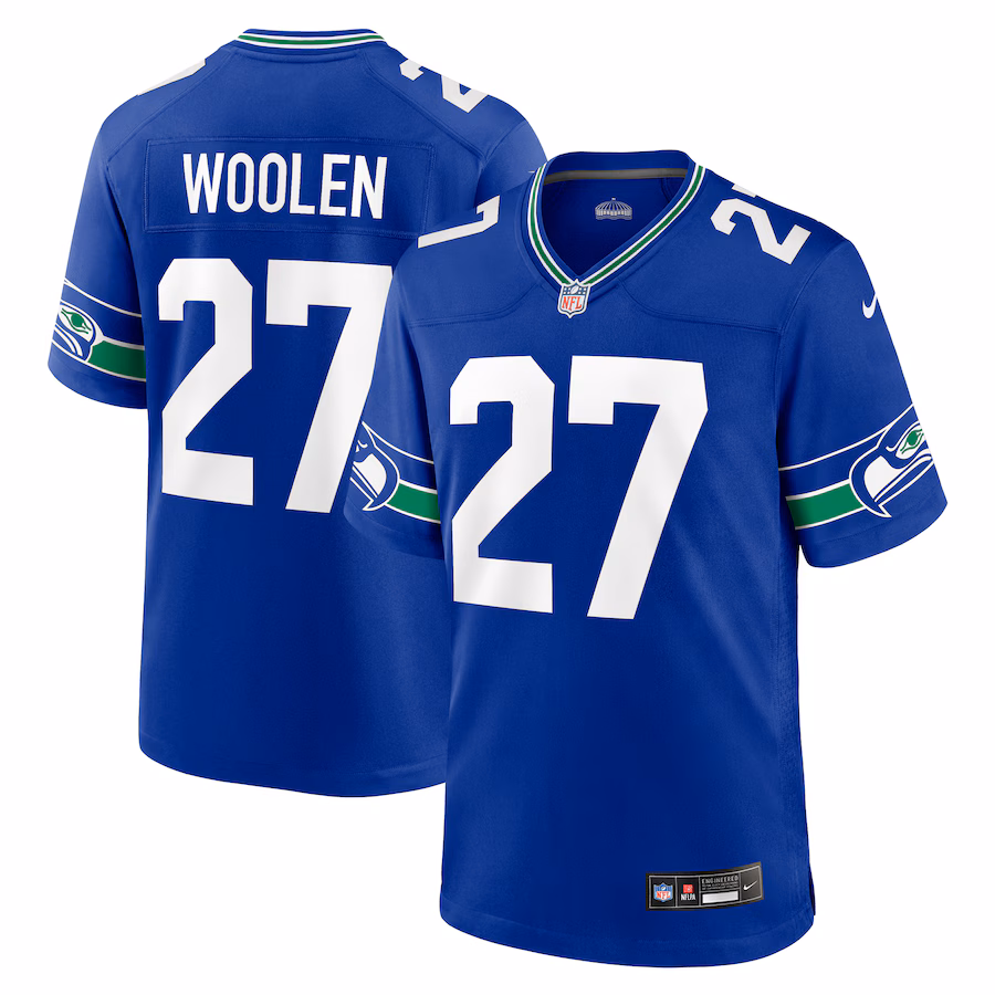 Men's Seattle Seahawks Tariq Woolen Nike Royal Throwback Player Game Jersey - Jersey