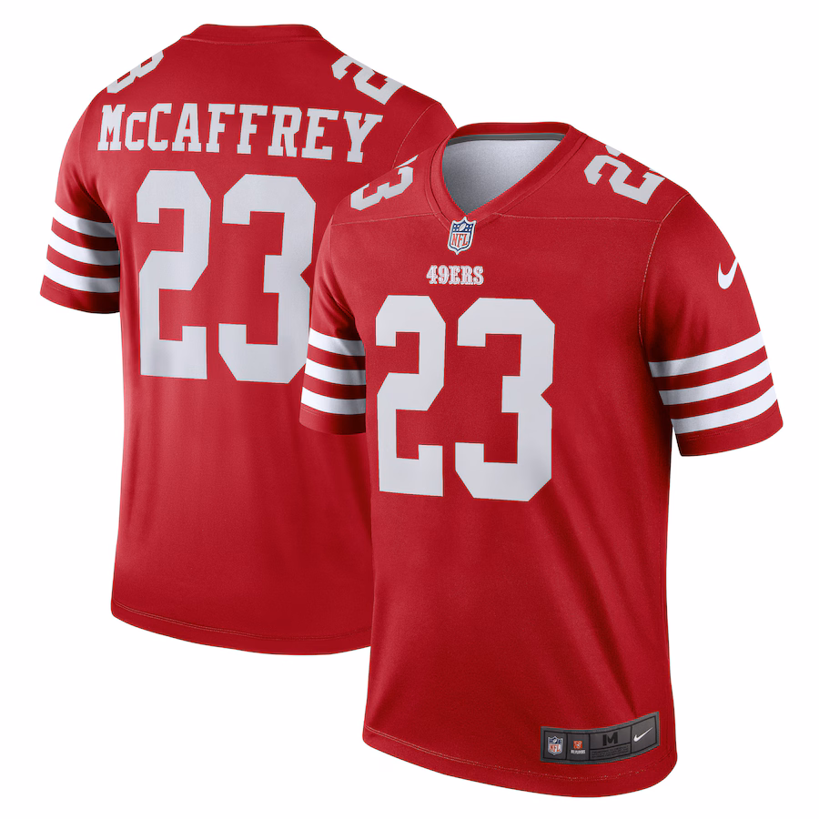 Men's San Francisco 49ers Christian McCaffrey Nike Scarlet Team Legend Player Performance Top - Jersey
