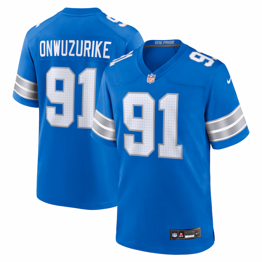 Men's Detroit Lions Levi Onwuzurike Nike Blue Team Game Jersey - Jersey