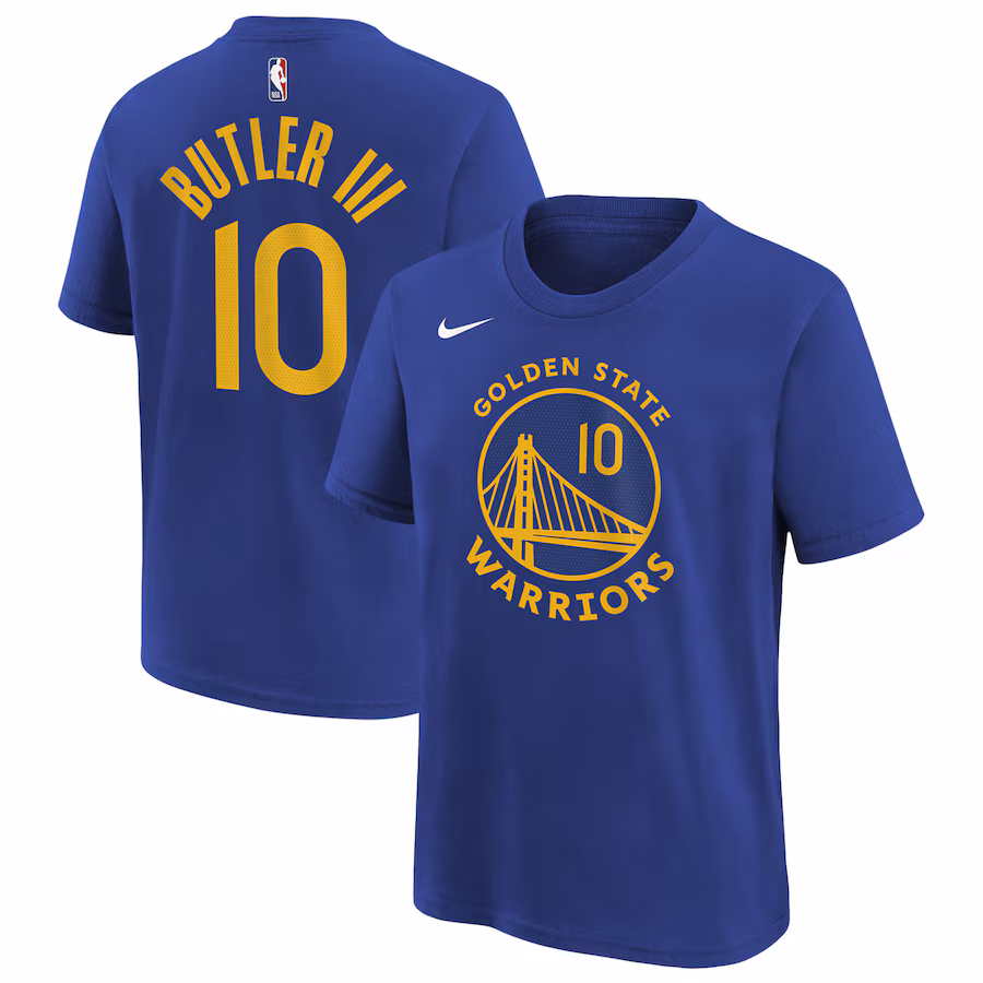 Youth Golden State Warriors Jimmy Butler III Nike Royal Icon Edition Name & Number T-Shirt - Jersey