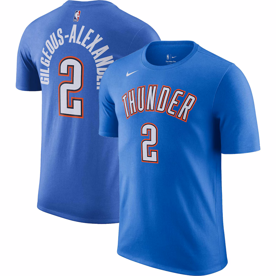 Men's Oklahoma City Thunder Shai Gilgeous-Alexander Nike Blue Icon 2022/23 Name & Number T-Shirt - Jersey