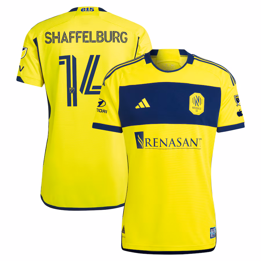 Men's Nashville SC Jacob Shaffelburg adidas Yellow 2024 The 615 Kit Authentic Player Jersey - Jersey