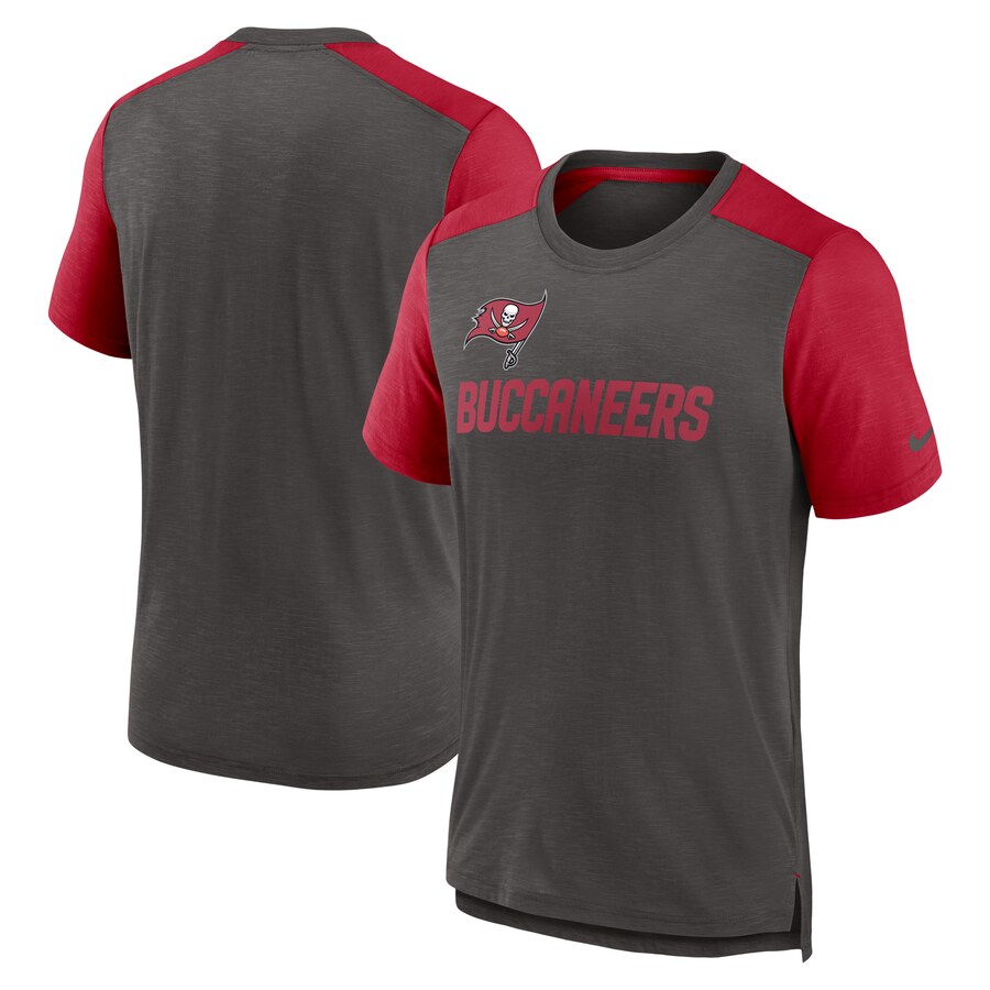 Men's Tampa Bay Buccaneers Nike Heathered Pewter/Heathered Red Color Block Team Name T-Shirt - Jersey