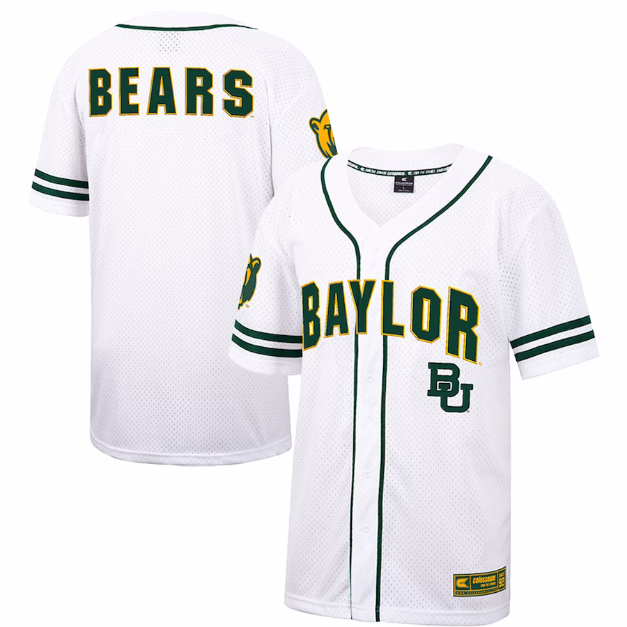 Baylor Bears Colosseum Free Spirited Mesh Button-Up Baseball Jersey - White - Jersey