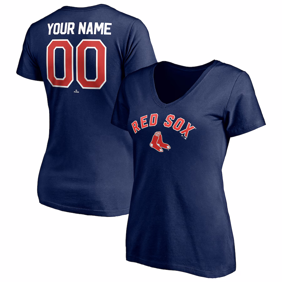 Women's Boston Red Sox Navy Personalized Winning Streak Name & Number V-Neck T-Shirt - Jersey