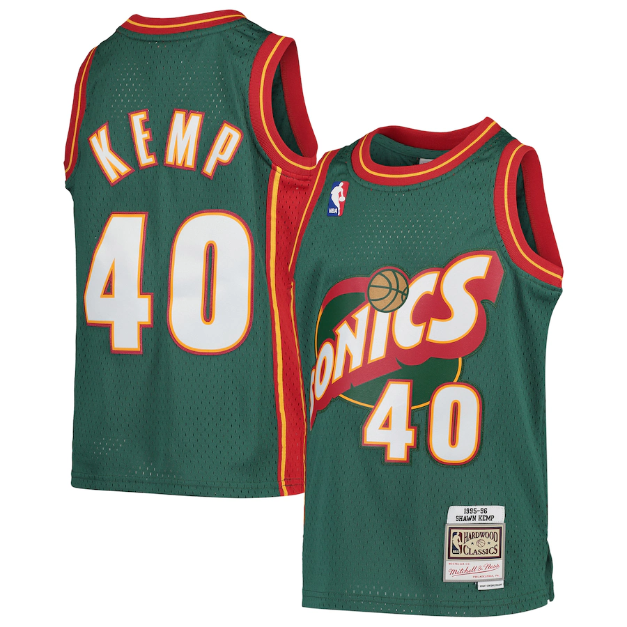 Youth Seattle SuperSonics Shawn Kemp Mitchell & Ness Green 1995/96 Hardwood Classics Swingman Throwback Jersey - Jersey