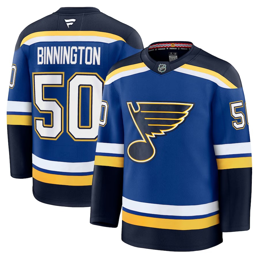 Men's St. Louis Blues Jordan Binnington Fanatics Blue Home Premium Jersey - Jersey
