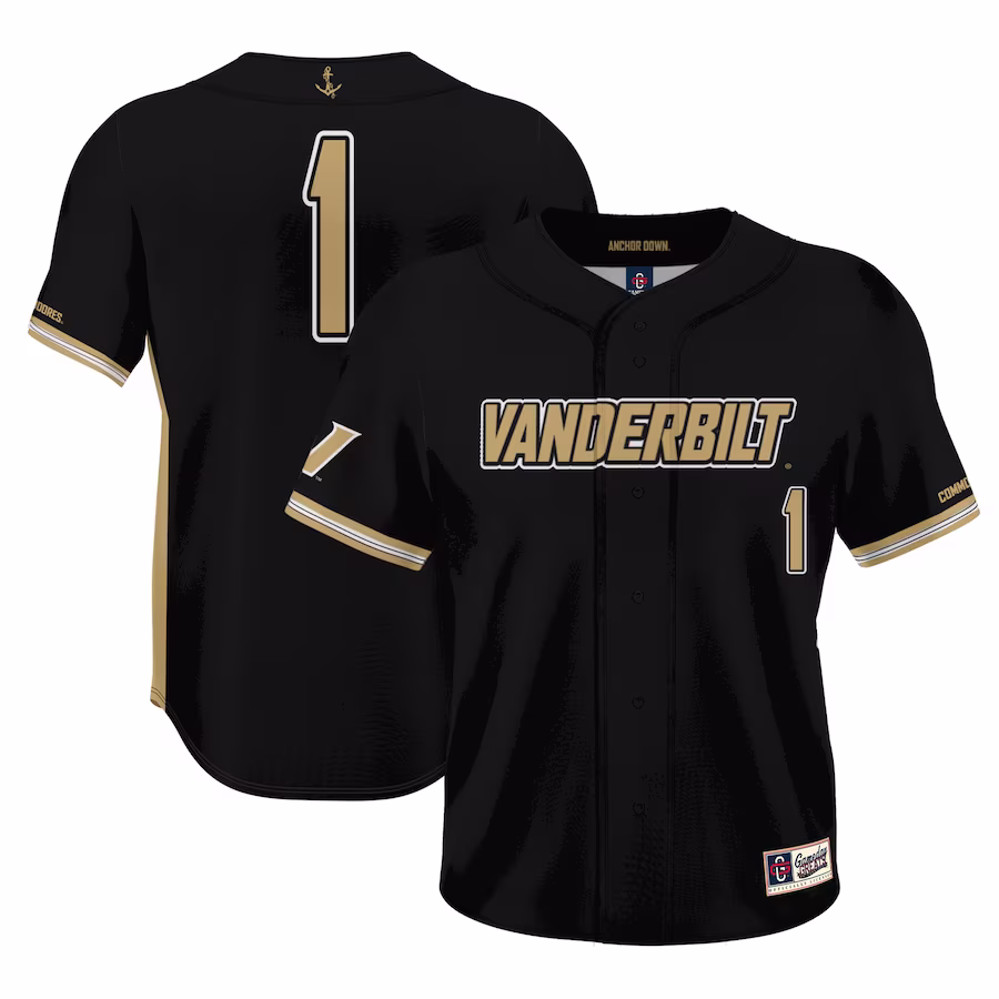 #1 Vanderbilt Commodores GameDay Greats Youth Lightweight Baseball Jersey - Black - Jersey