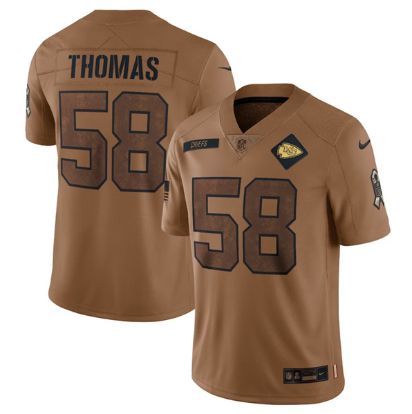 Men’s Kansas City Chiefs #58 Derrick Thomas 2023 Brown Salute To Service Limited Football Stitched Jersey - Jersey