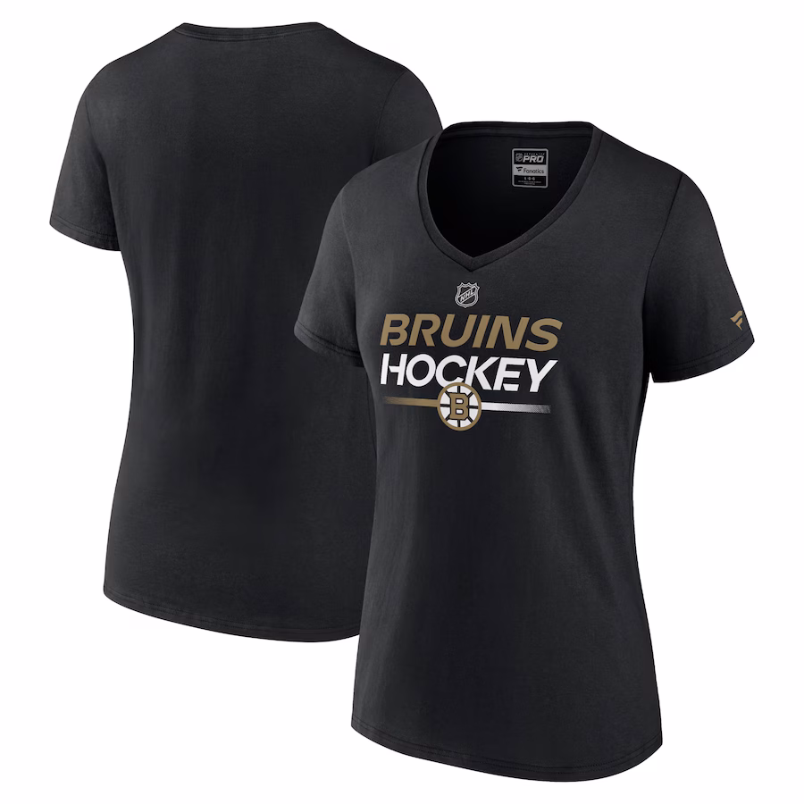 Women's Boston Bruins Fanatics Black Authentic Pro V-Neck T-Shirt - Jersey