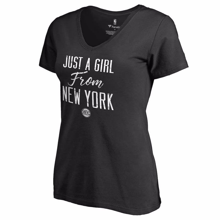 Women's New York Knicks Black Just a Girl V-Neck T-Shirt - Jersey