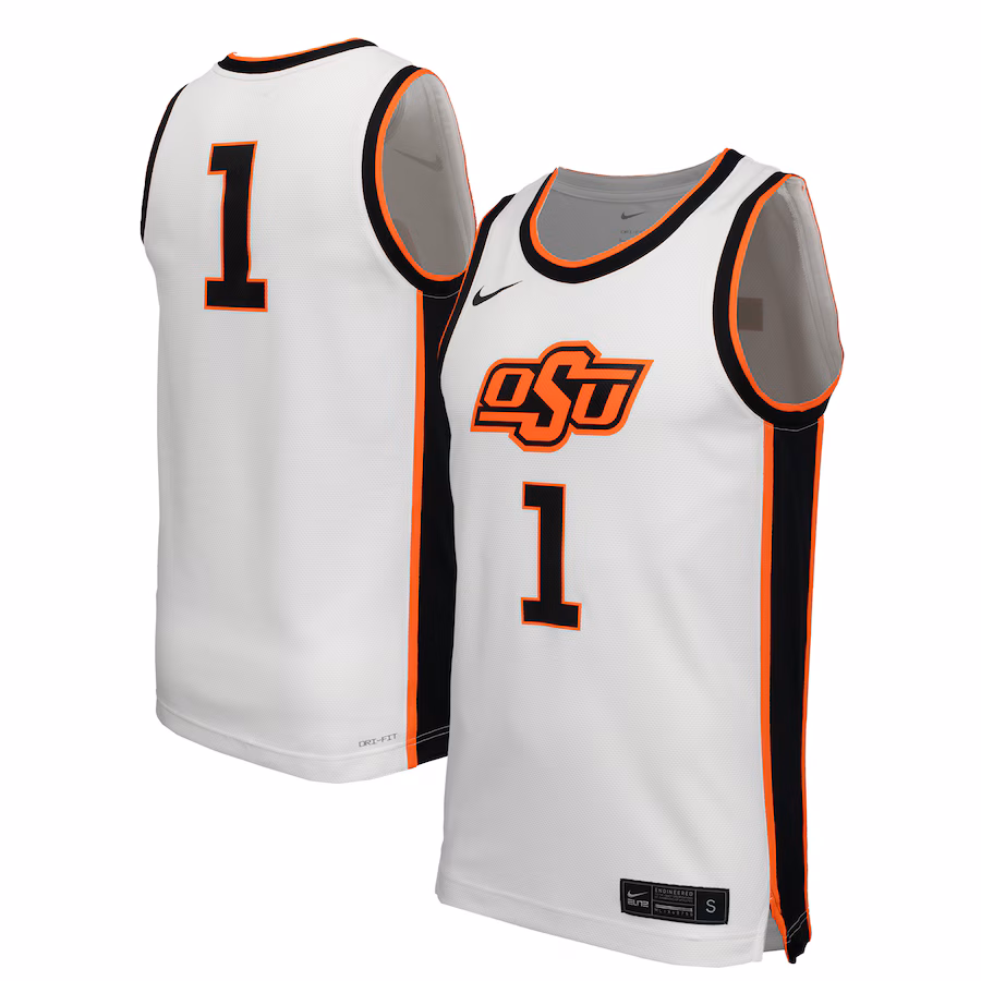 Men's Nike #1 White Oklahoma State Cowboys  Replica Basketball Jersey - Jersey