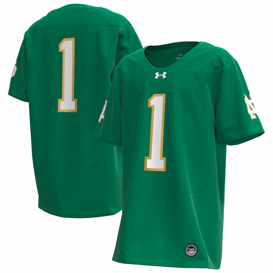 #1 Notre Dame Fighting Irish Under Armour Youth Replica Football Jersey - Kelly Green - Jersey