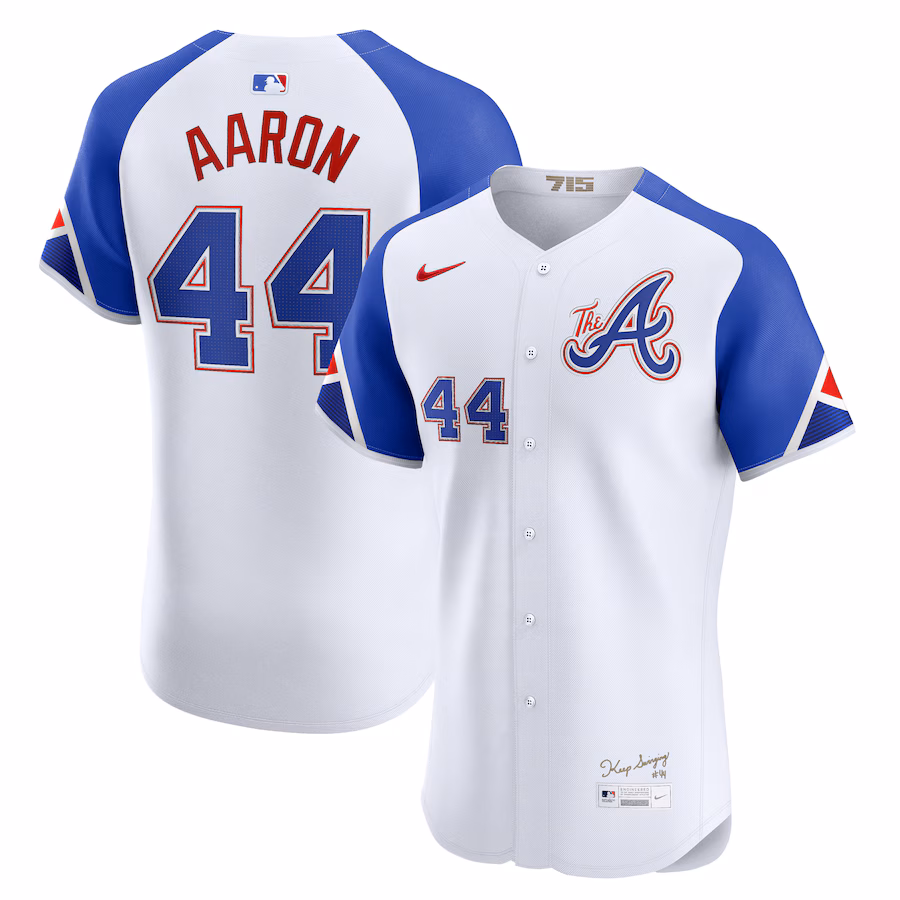 Men's Atlanta Braves Hank Aaron Nike White City Connect Elite Player Jersey - Jersey