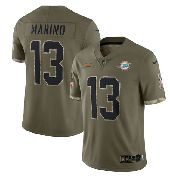 Men's Miami Dolphins #13 Dan Marino 2022 Olive Salute To Service Limited Stitched Jersey - Jersey