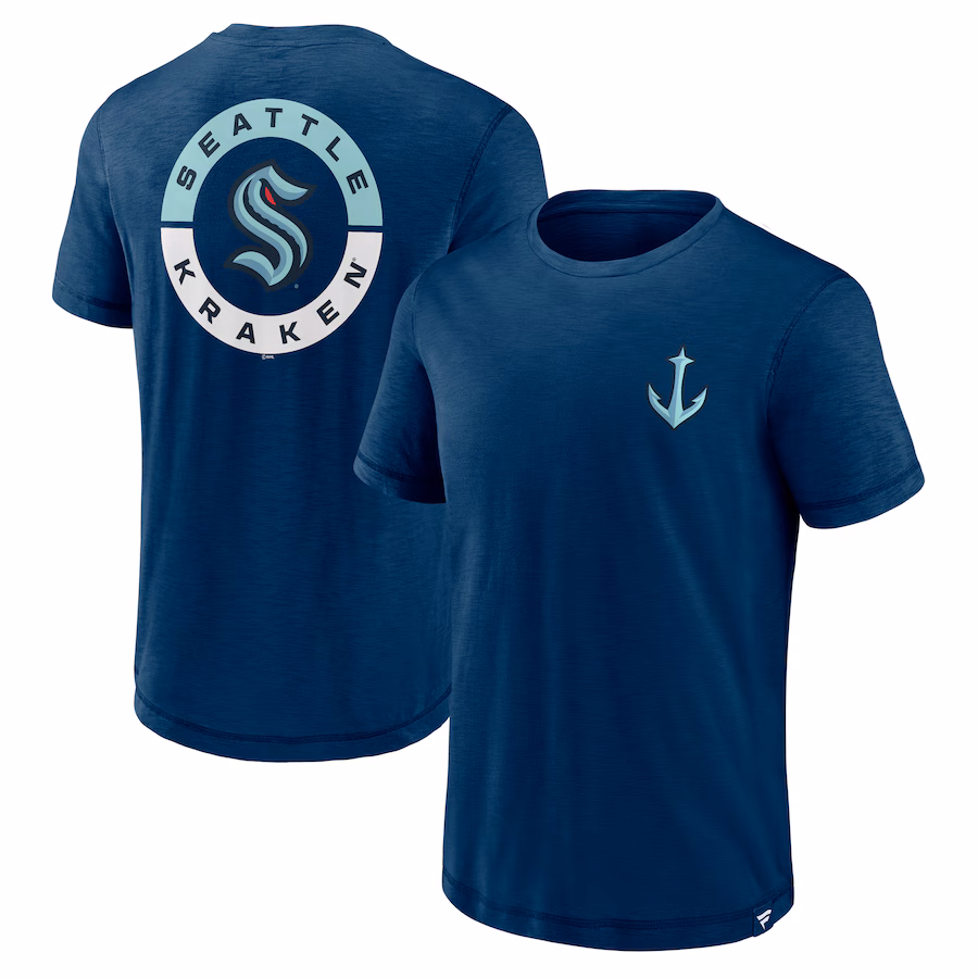 Men's Seattle Kraken Fanatics Deep Sea Blue High Stick T-Shirt - Jersey