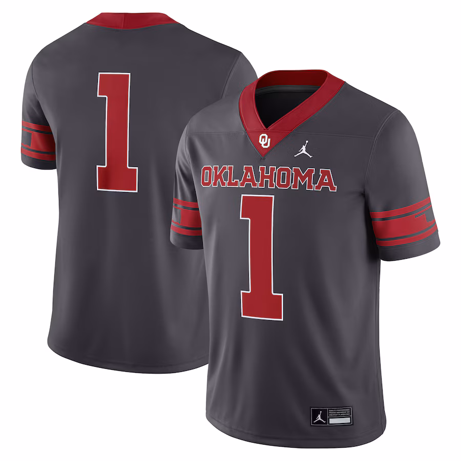Men's Jordan Brand #1 Anthracite Oklahoma Sooners Alternate Game Jersey - Jersey