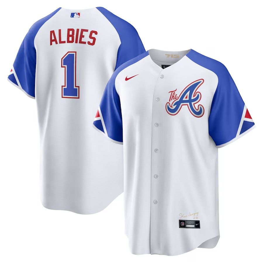 Men's Atlanta Braves Ozzie Albies Nike White City Connect Replica Player Jersey - Jersey