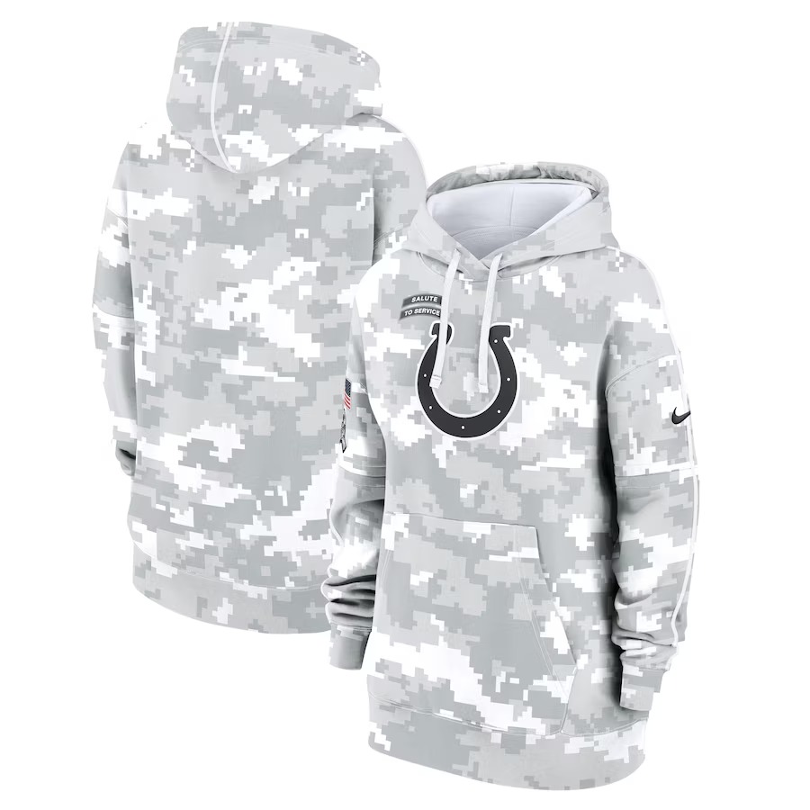 Women's Indianapolis Colts Nike Arctic Camo 2024 Salute To Service Club Fleece Pullover Hoodie - Jersey