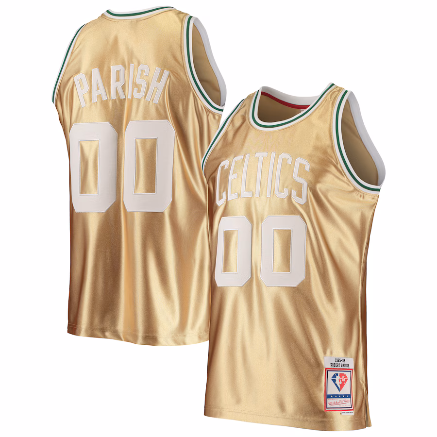 Men's Boston Celtics Robert Parish Gold Mitchell & Ness 75th Anniversary 1985/86 Hardwood Classics Swingman Jersey - Jersey