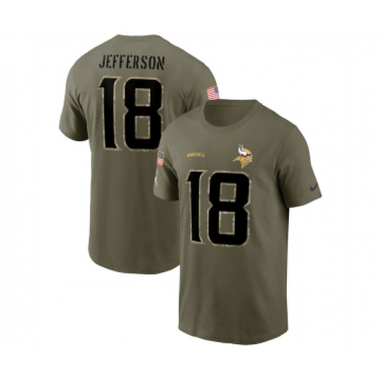 Men's Minnesota Vikings #18 Justin Jefferson 2022 Olive Salute to Service T-Shirt - Jersey