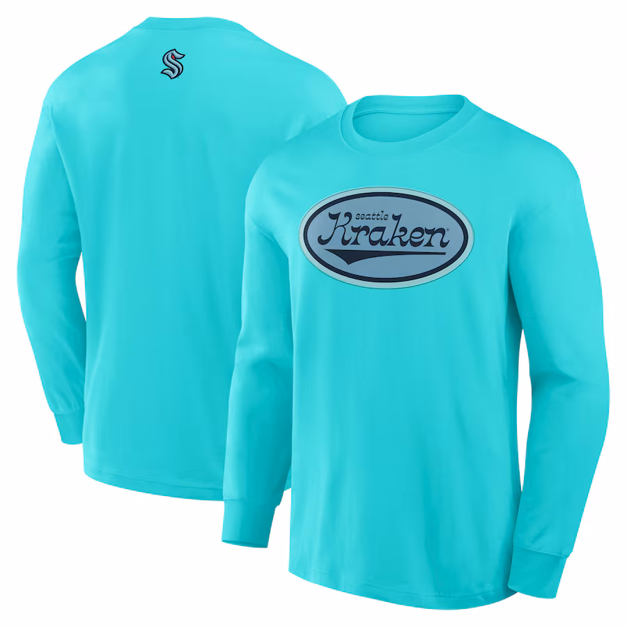 Men's Seattle Kraken Fanatics Light Blue Rewind Long Sleeve T-Shirt - Jersey