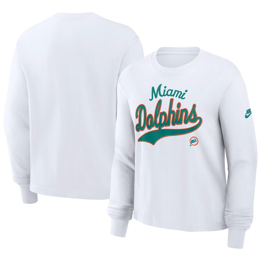 Women's Miami Dolphins Nike White Essential Long Sleeve Boxy T-Shirt - Jersey