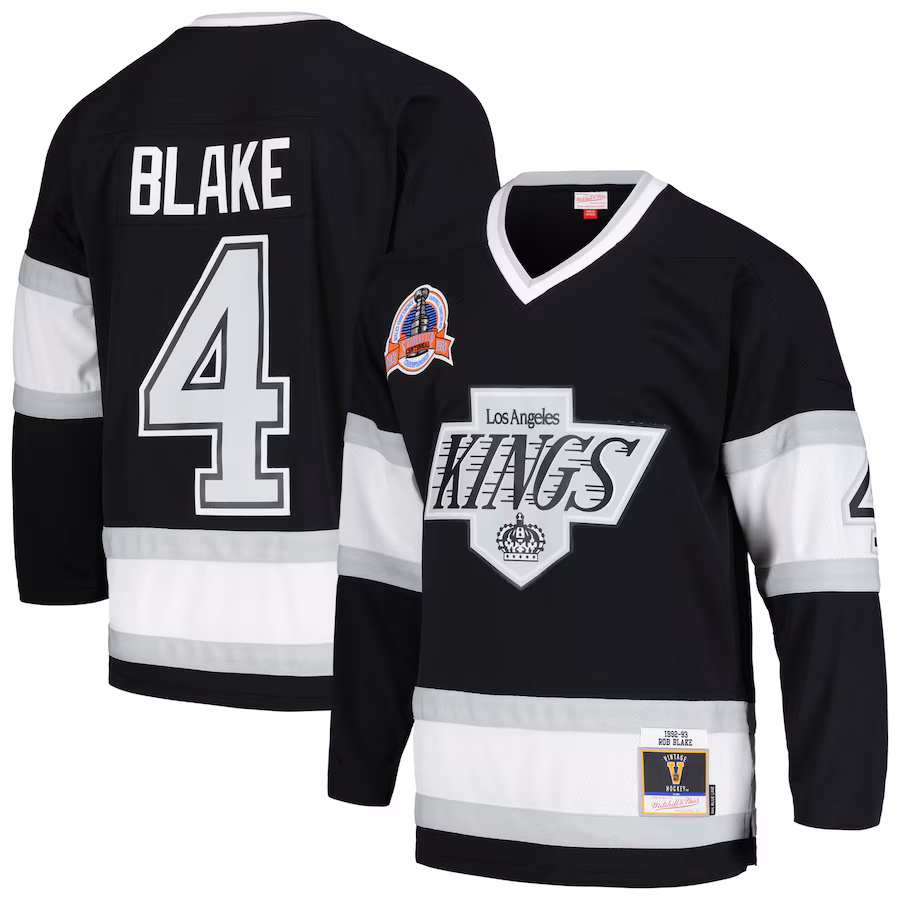 Men's Los Angeles Kings Rob Blake Mitchell & Ness Black 1992/93 Blue Line Player Jersey - Jersey