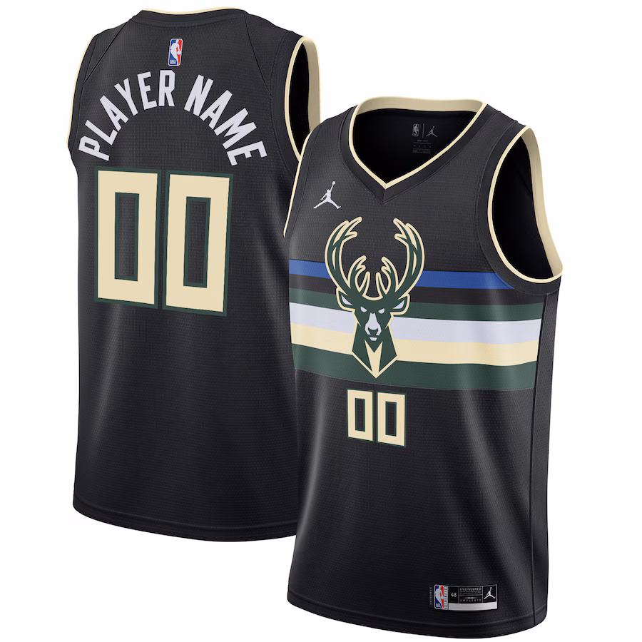 Men's Milwaukee Bucks Jordan Brand Black Swingman Custom Jersey - Statement Edition - Jersey