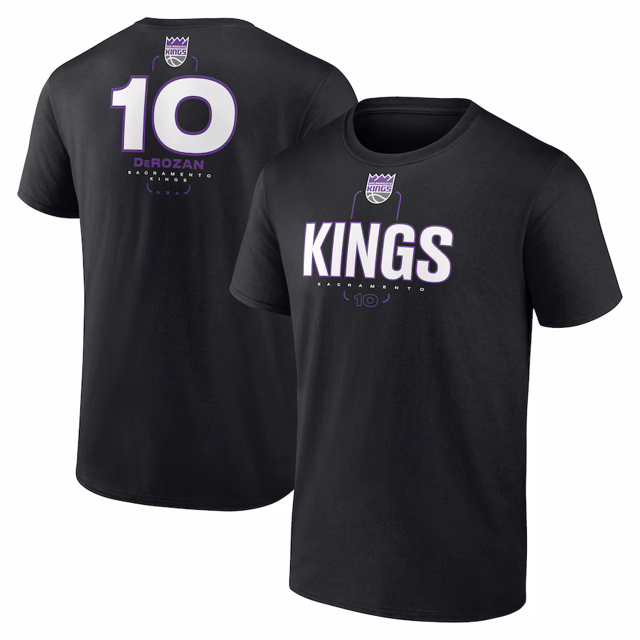 Men's Sacramento Kings DeMar DeRozan Black  Behind The Back Name & Number T-Shirt - Jersey