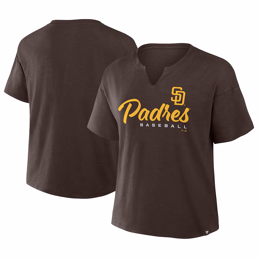 Women's San Diego Padres Profile Brown Plus Size Wordmark Notch Neck T-Shirt - Jersey