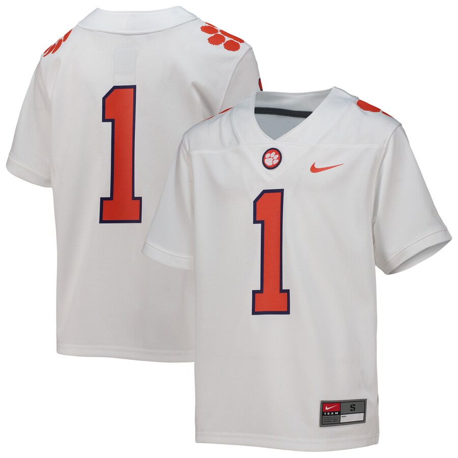 Youth Nike #1 White Clemson Tigers Replica Football Jersey - Jersey