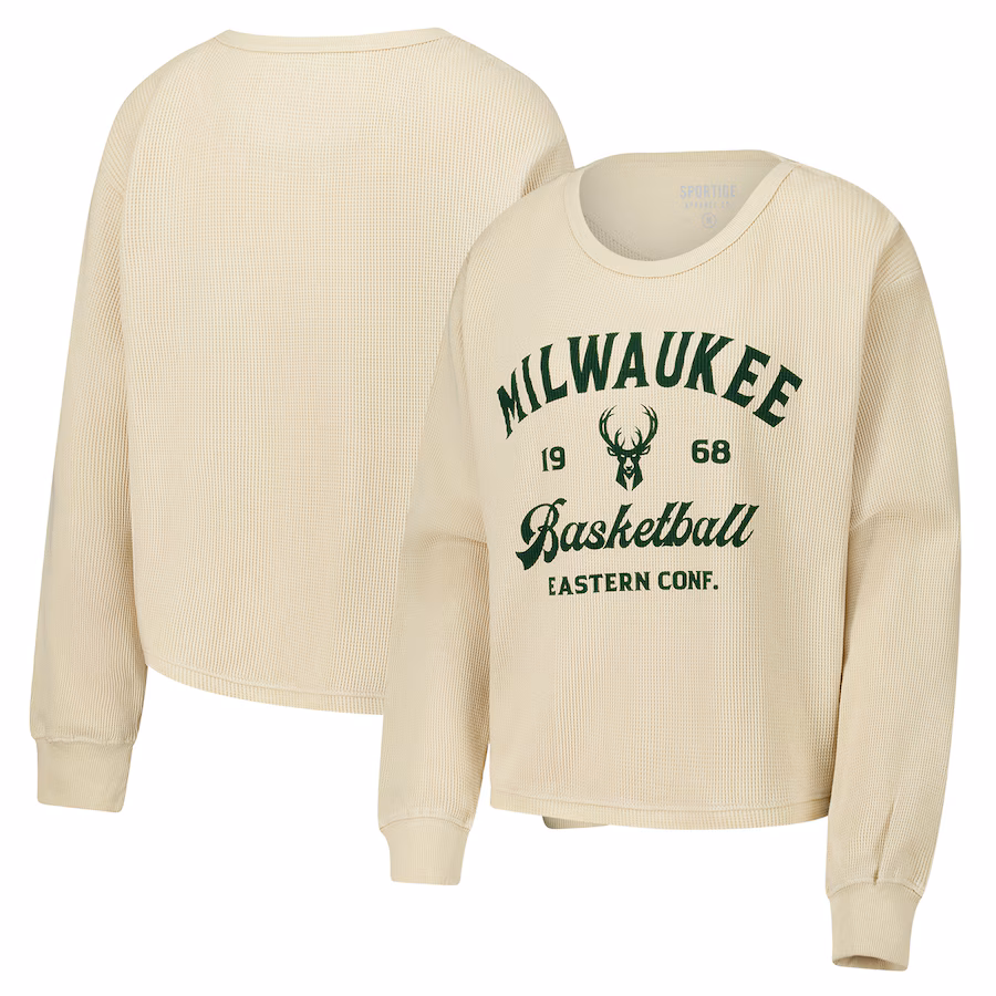 Unisex Milwaukee Bucks Sportiqe Cream High Country Collection Cullen Waffle Knit Long Sleeve T-Shirt - Jersey