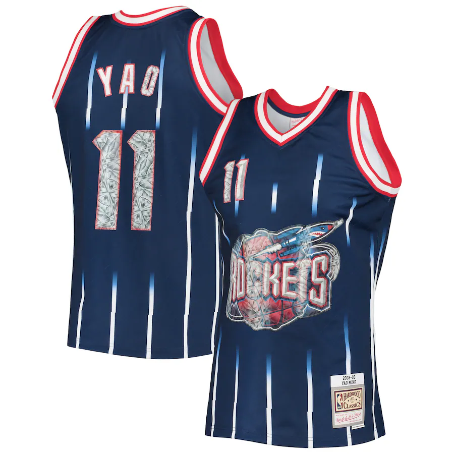 Men's Houston Rockets Yao Ming Mitchell & Ness Navy 2002/03 Hardwood Classics NBA 75th Anniversary Diamond Swingman Jersey - Jersey