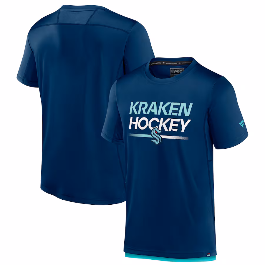Men's Seattle Kraken Fanatics Deep Sea Blue Authentic Pro Tech T-Shirt - Jersey